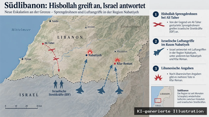 Hisbollah greift IDF mit Sprengdrohnen an, Israel antwortet: Libanon meldet elf Tote