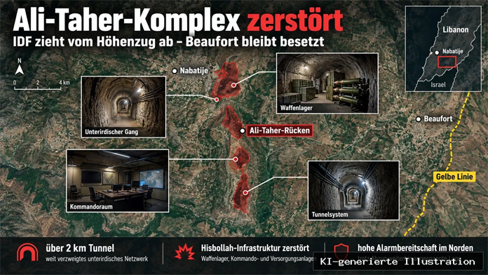 Nach Zerstörung des Hisbollah-Bollwerks: IDF zieht von Ali Taher ab, Beaufort bleibt Nach Zerstörung des Hisbollah-Bollwerks: IDF zieht von Ali Taher ab, Beaufort bleibt