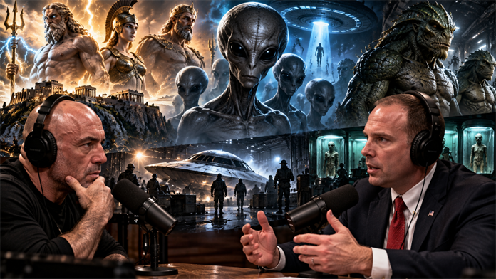 UFO-Whistleblower David Grusch stellt im Joe-Rogan-Podcast abenteuerliche Behauptungen über Außerirdische auf: „Griechische Götter“ und „Gorilla-Echsen“ UFO-Whistleblower David Grusch stellt im Joe-Rogan-Podcast abenteuerliche Behauptungen über Außerirdische auf: „Griechische Götter“ und „Gorilla-Echsen“